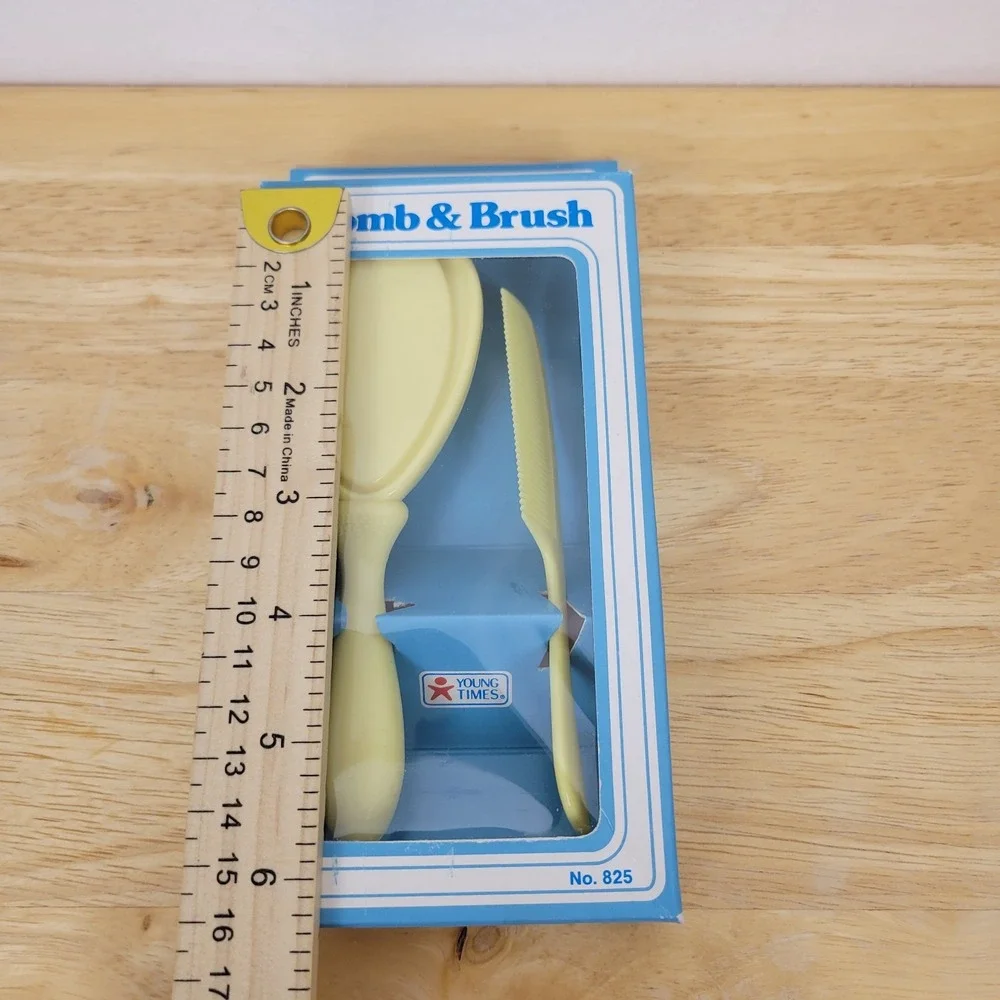 Vintage Young Times Baby Comb & Brush Set No 825 Yellow Infant Grooming Retro